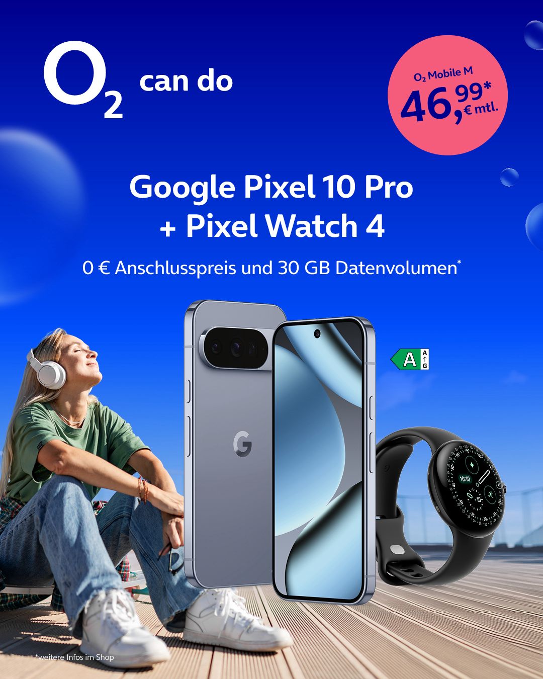 Google Pixel 10 Pro mit Pixel Watch 4 und o2 Mobile M Bundle