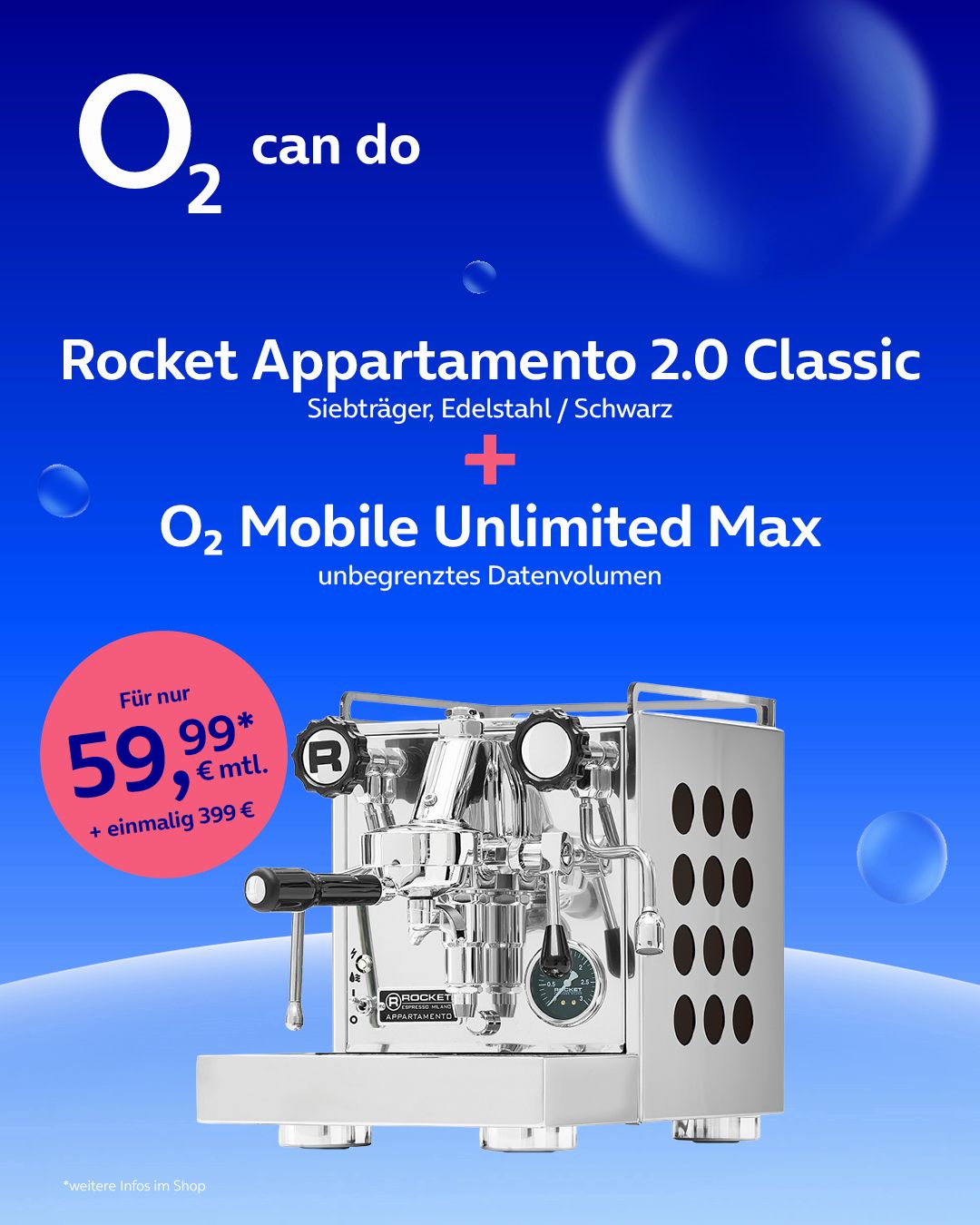 Rocket Appartamento 2.0 Siebträger + o2 Mobile Unlimited Max Bundle