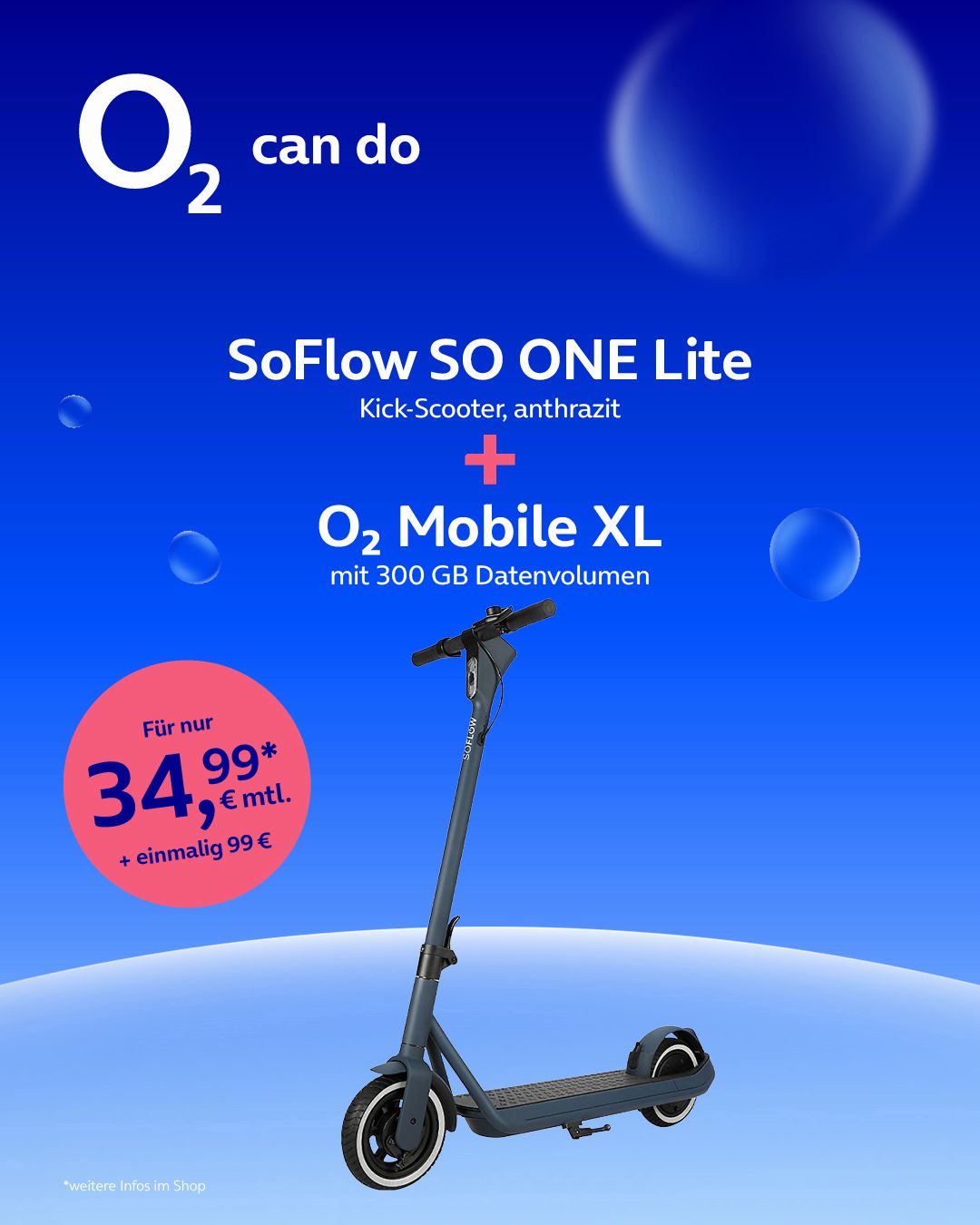SoFlow SO ONE Lite E-Scooter + o2 Mobile XL Bundle