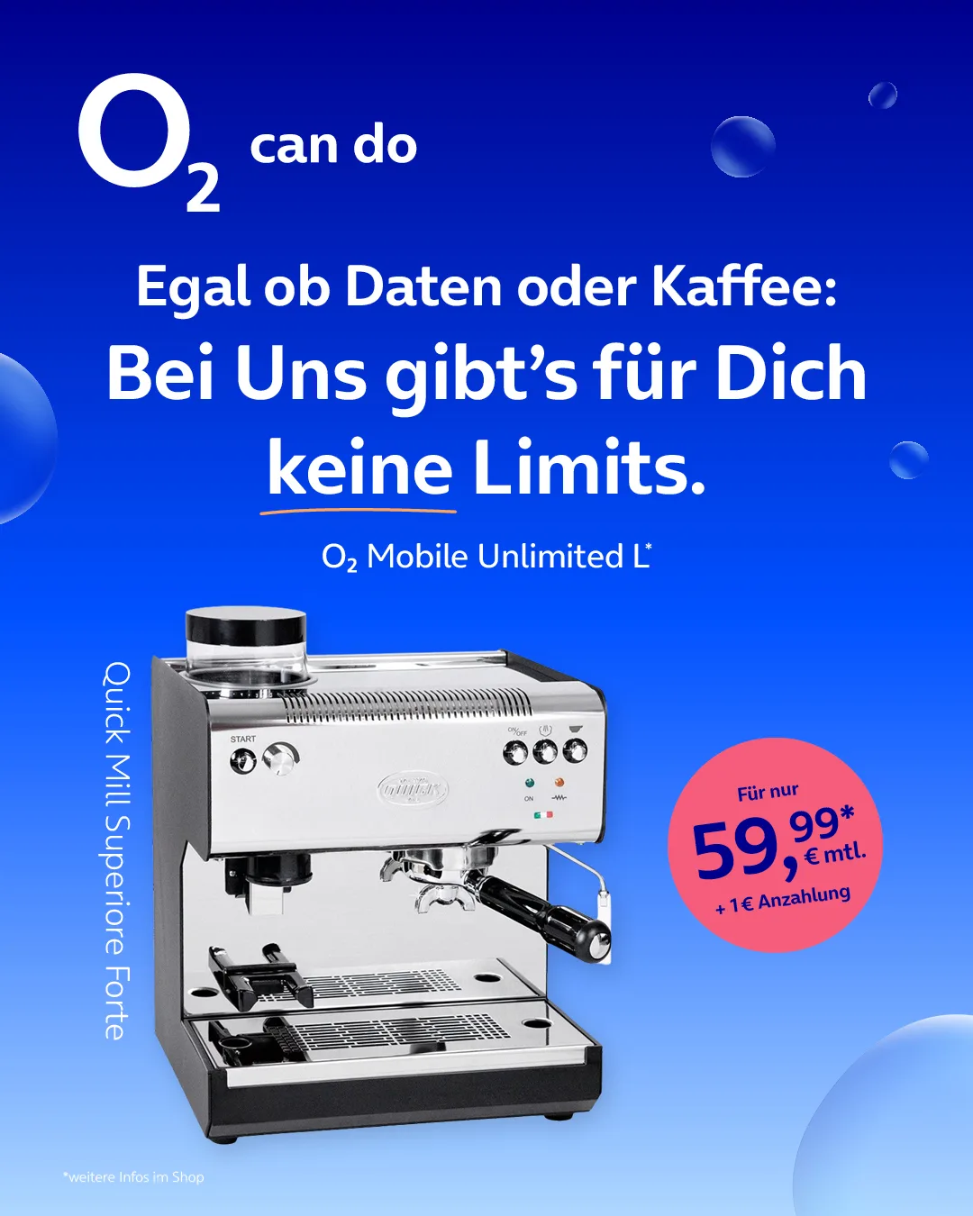 Quick Mill Superiore Forte Siebträger-Espressomaschine mit o2 Mobile Unlimited L