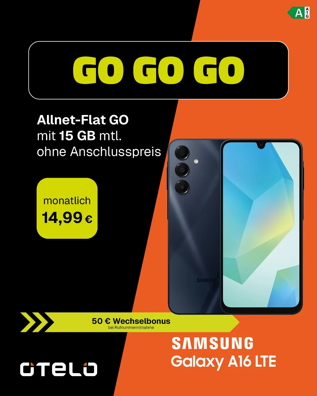 Samsung Galaxy A16 LTE mit otelo Allnet-Flat GO, 15 GB