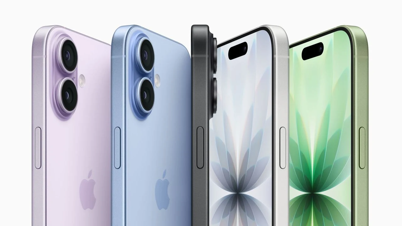 Apple Pressefoto: iPhone-Modelle in Violett, Blau, Schwarz und Grün