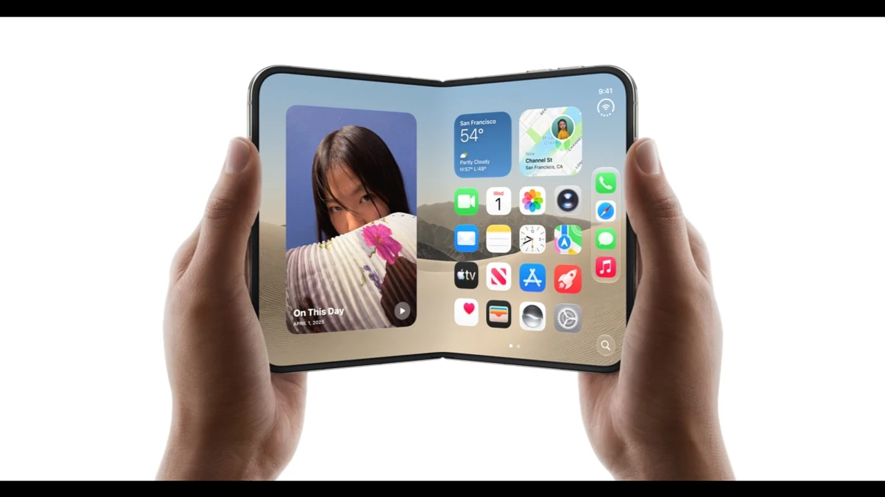 Apple Pressefoto: aufgeklapptes iPhone Duo in zwei Händen