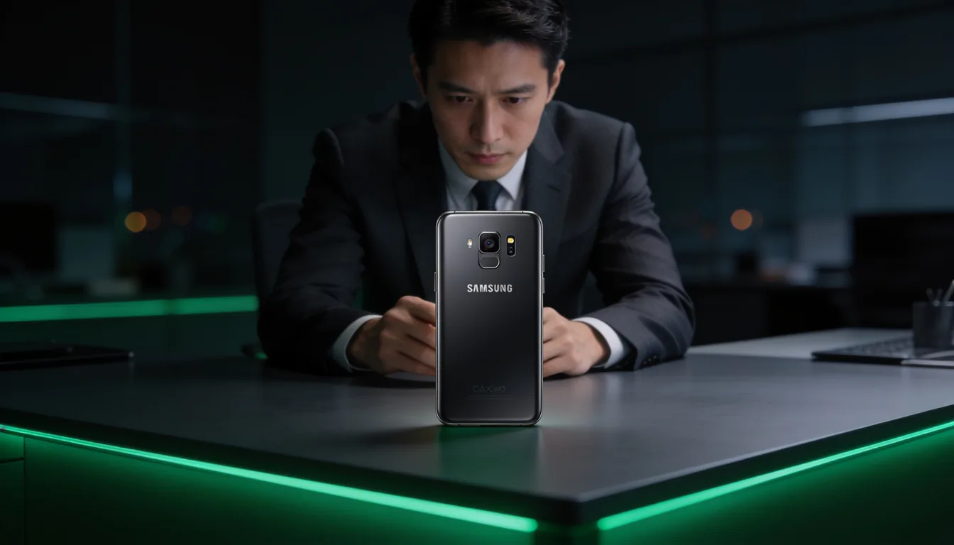 Geschäftsmann arbeitet konzentriert am modernen Smartphone im Büro