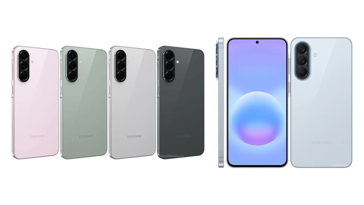 Samsung Galaxy A56 in vier Farben und Galaxy A57 von vorne und hinten