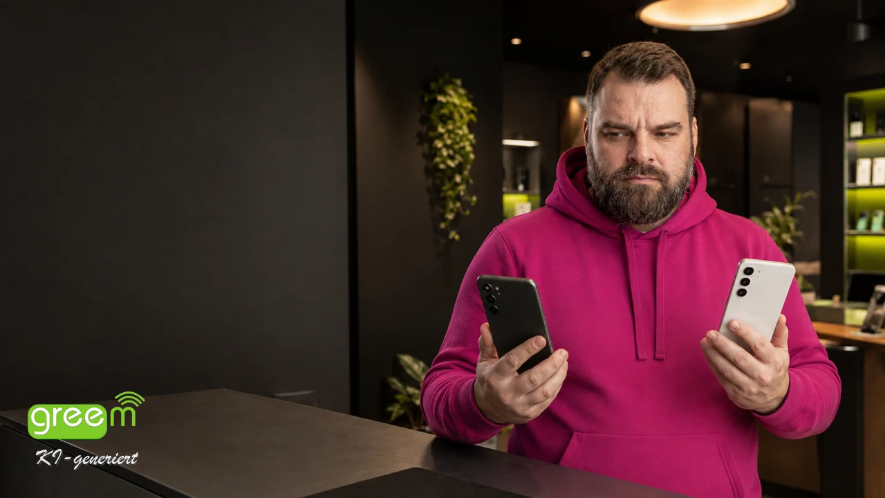 Christian Rill vergleicht im greem Shop zwei Smartphones