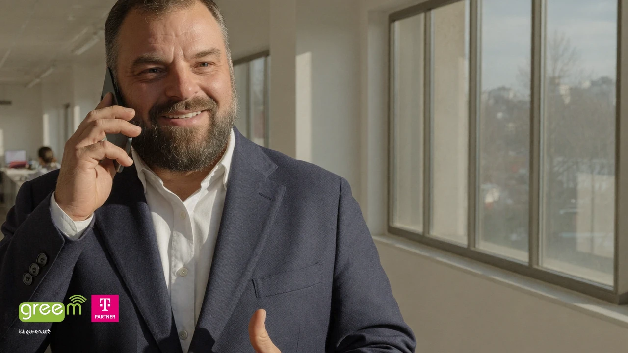 Christian Rill telefoniert im Büro mit dem Smartphone am Ohr
