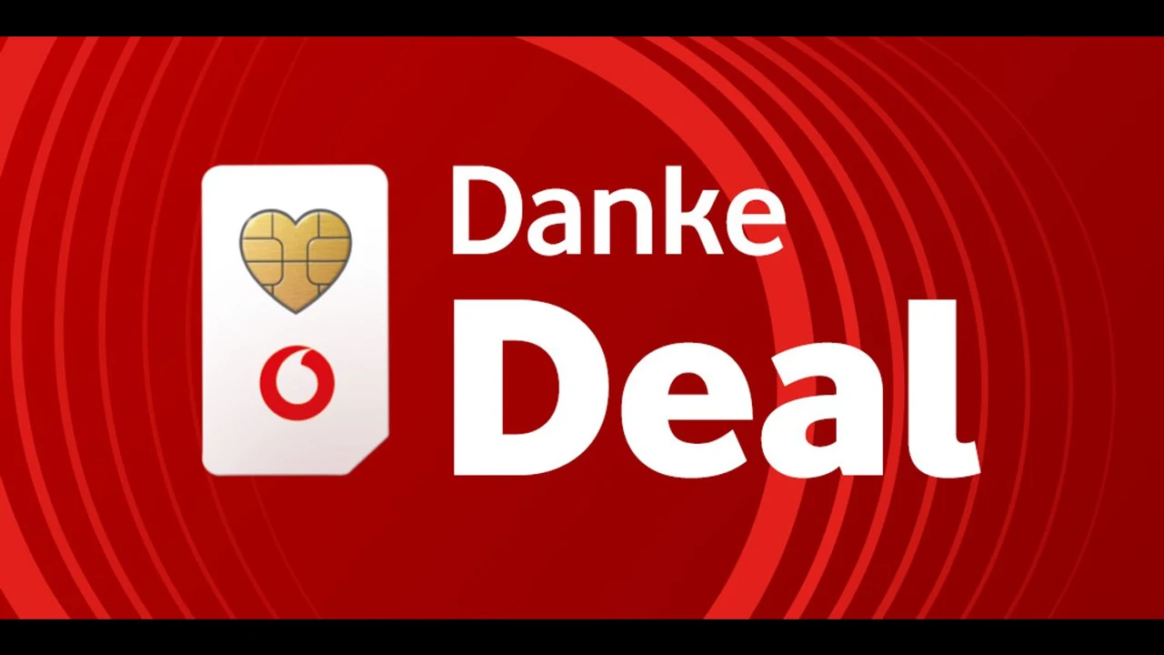 Vodafone Danke-Deal Kampagnenmotiv mit SIM-Karte und Herz-Chip